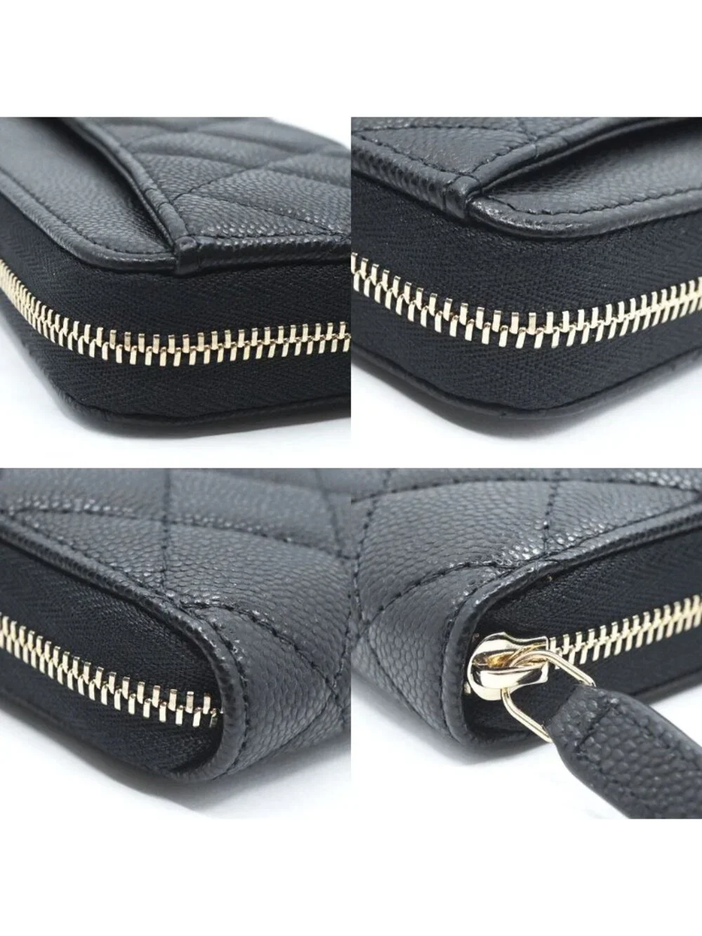 Chanel Quilted Classic Long Zip Wallet Caviar Leather Black Red Gold